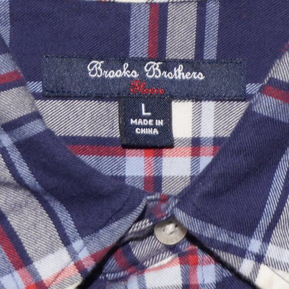 Brooks Brothers Red Fleece Plaid Flannel Shirt Youth Large Blue Cotton Button Up - Picture 4 of 9
